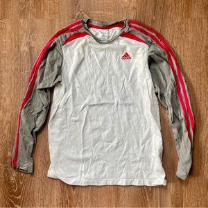Adidas Boy’s White Gray Red Long Sleeve Shirt 13-14Y Cotton